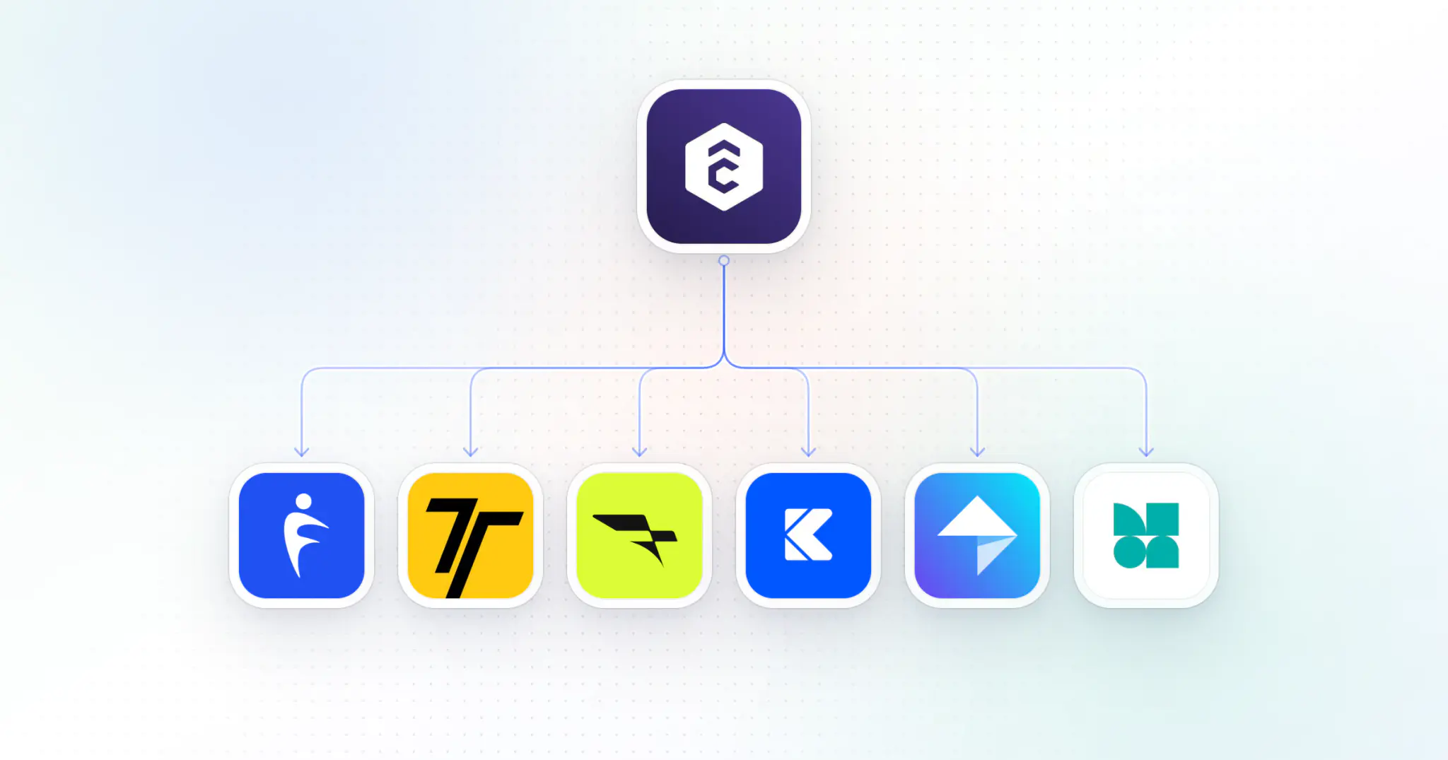 The TrueCoach app icon at the top, branching down to the app icons of the six alternatives in this guide: HubFit, Trainerize, Everfit, Kahunas, My PT Hub, PT Distinction