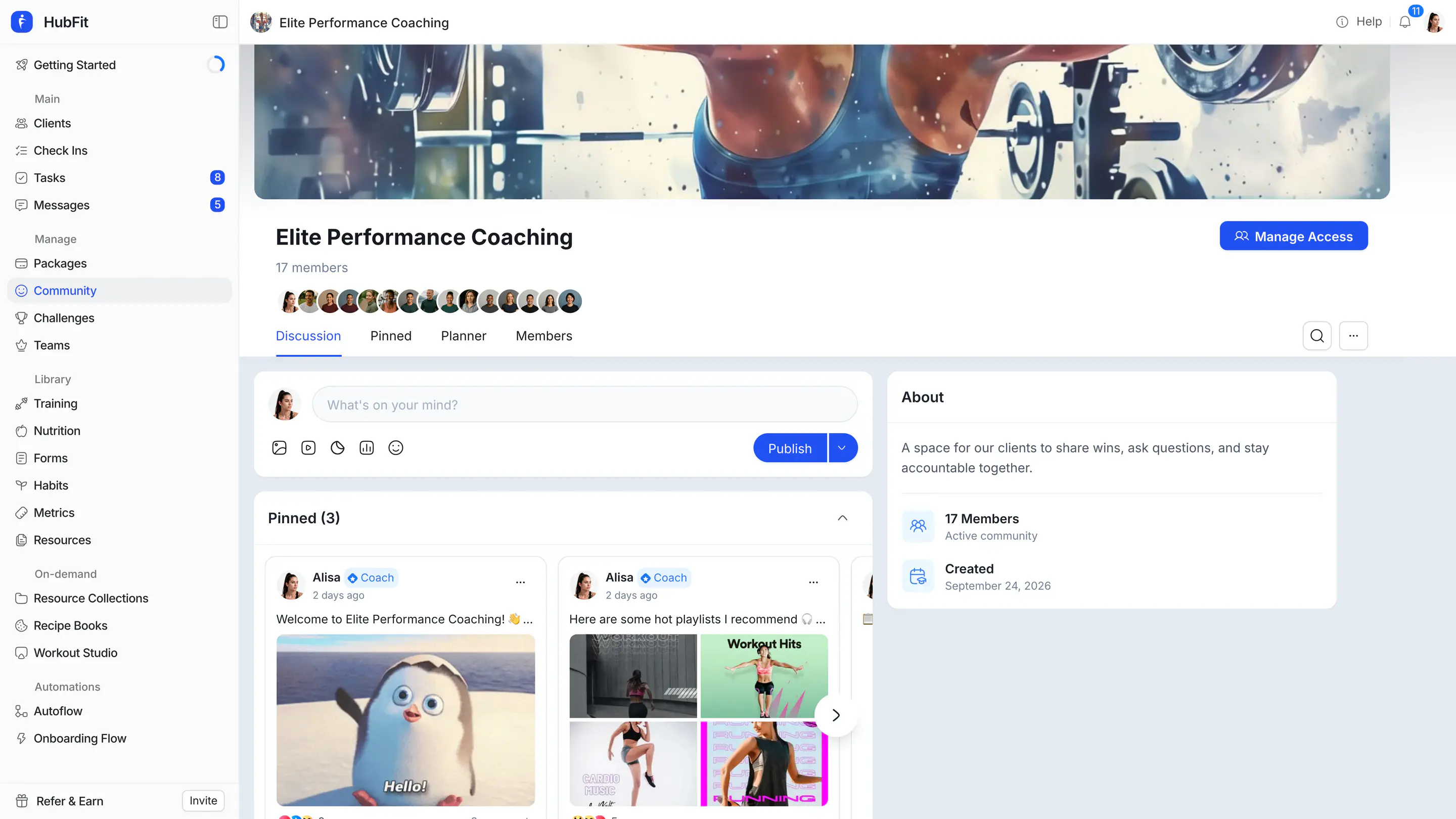 HubFit Community view