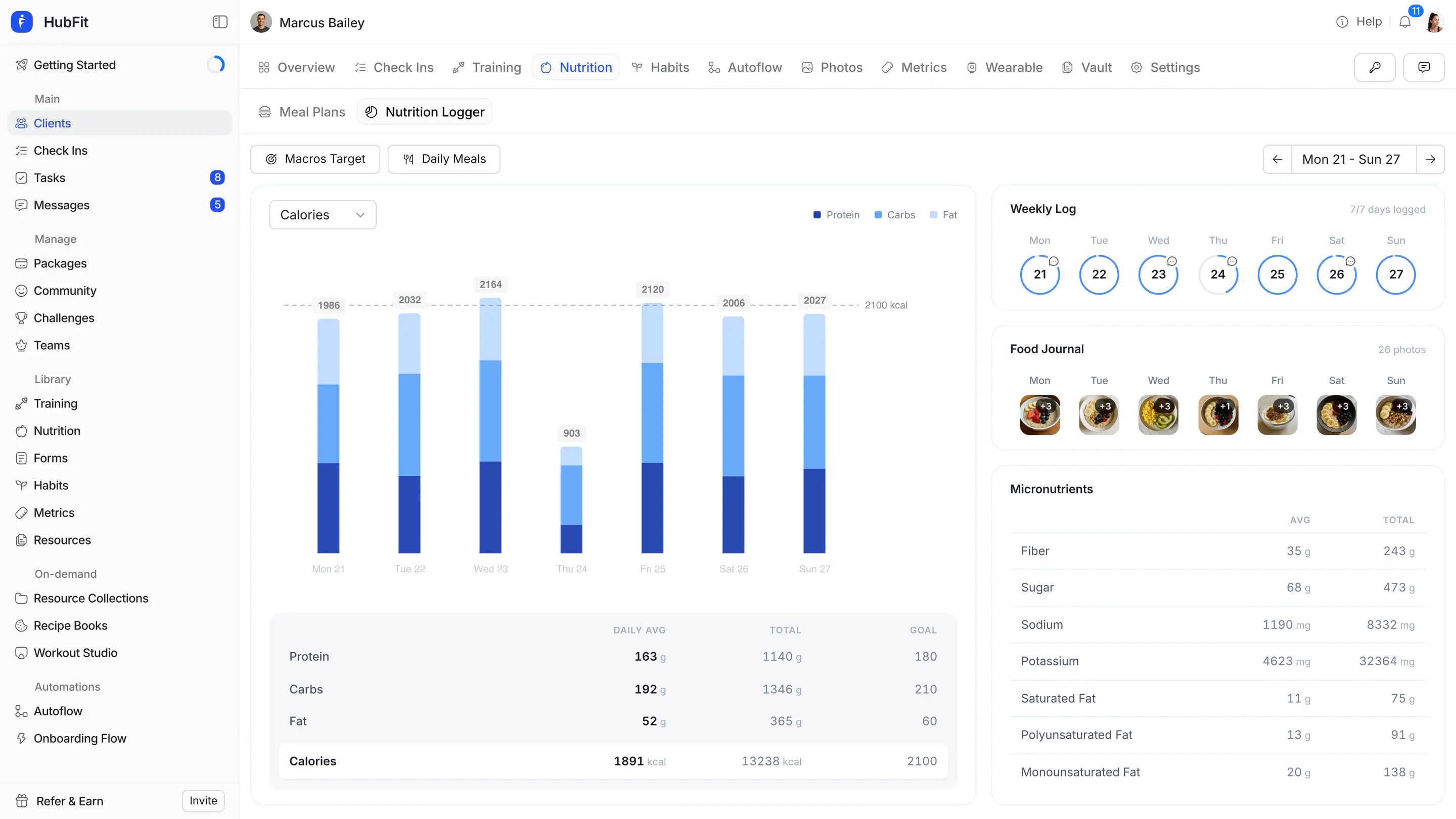 HubFit Nutrition view