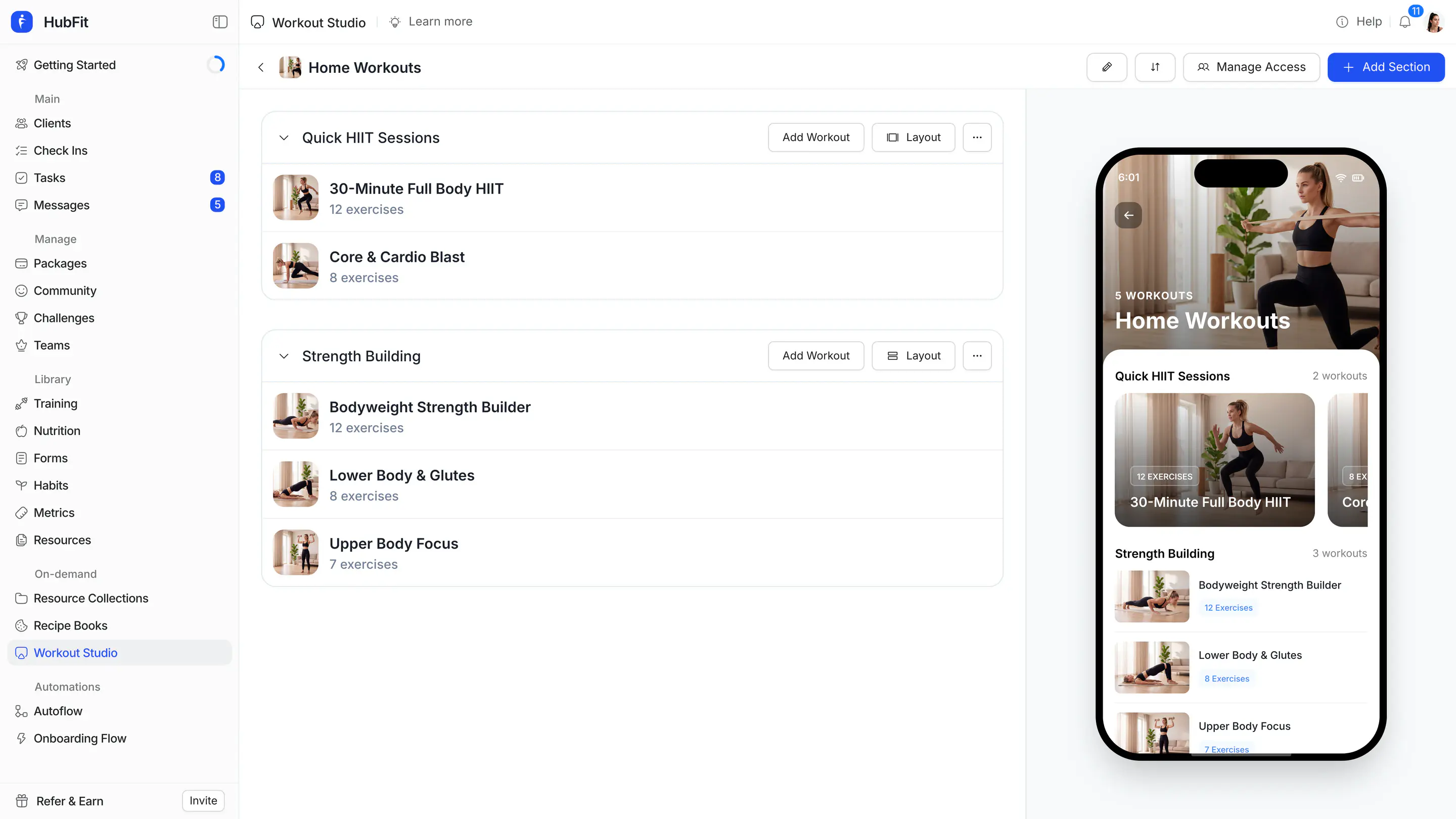 HubFit On-Demand view