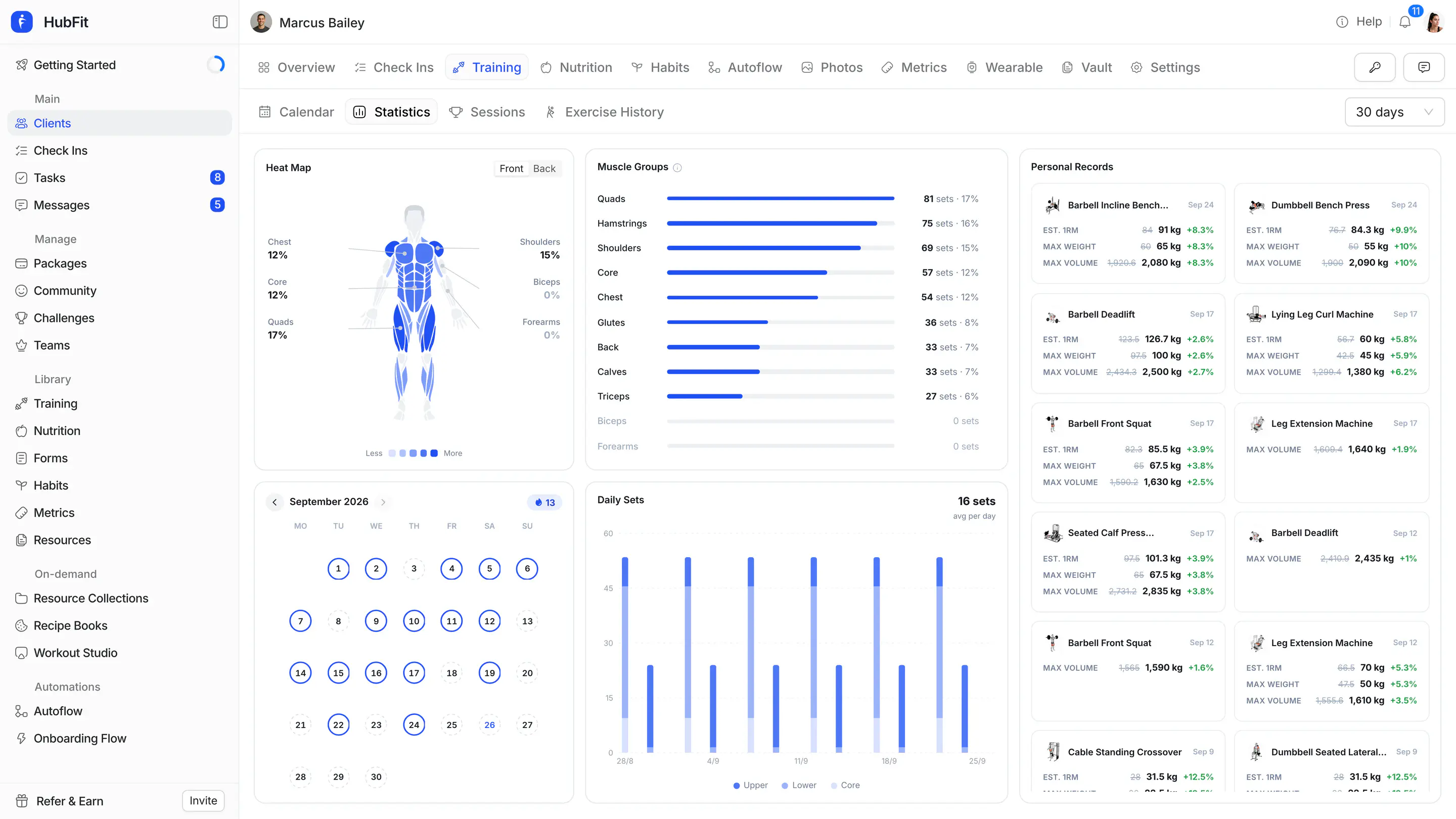 HubFit Training view