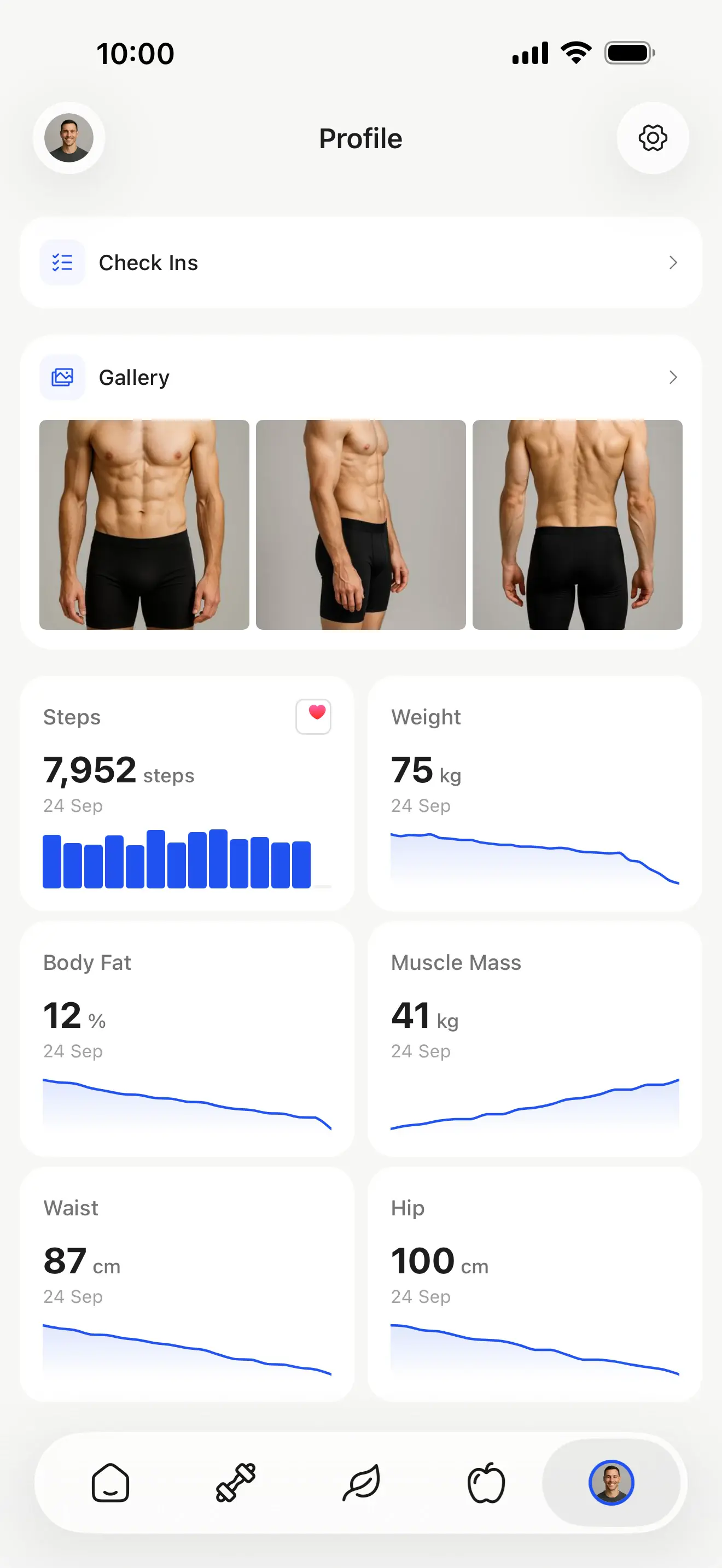 Body metrics on a client's profile.