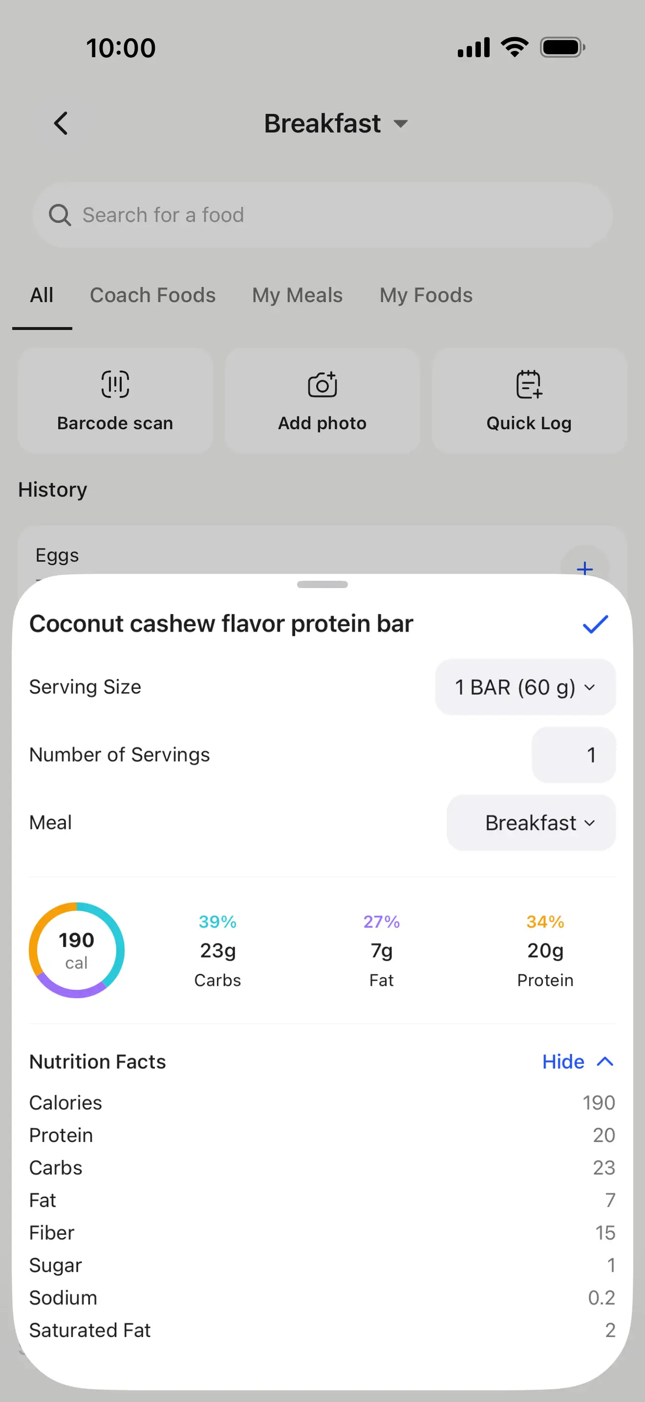 Clients log food against their daily targets.