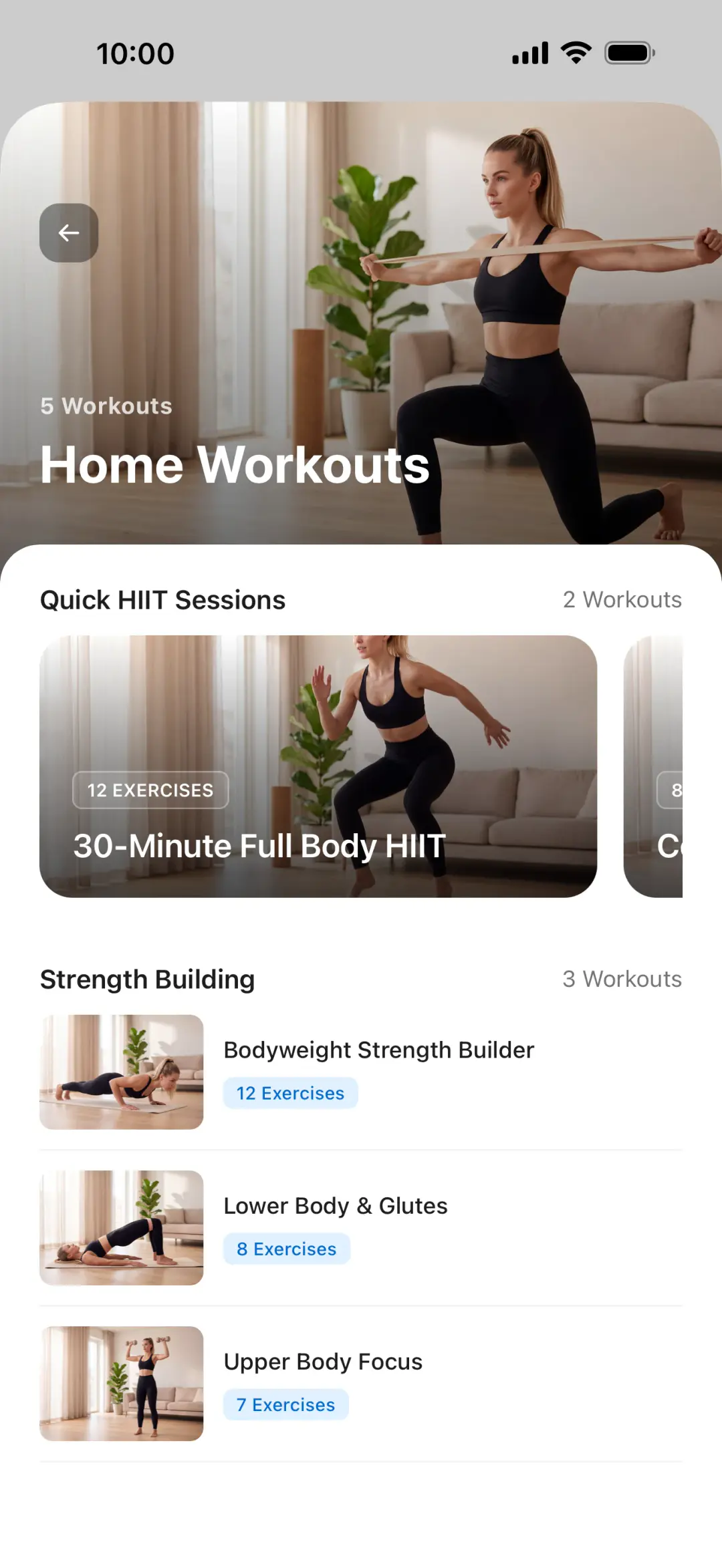 HubFit workout studio screen