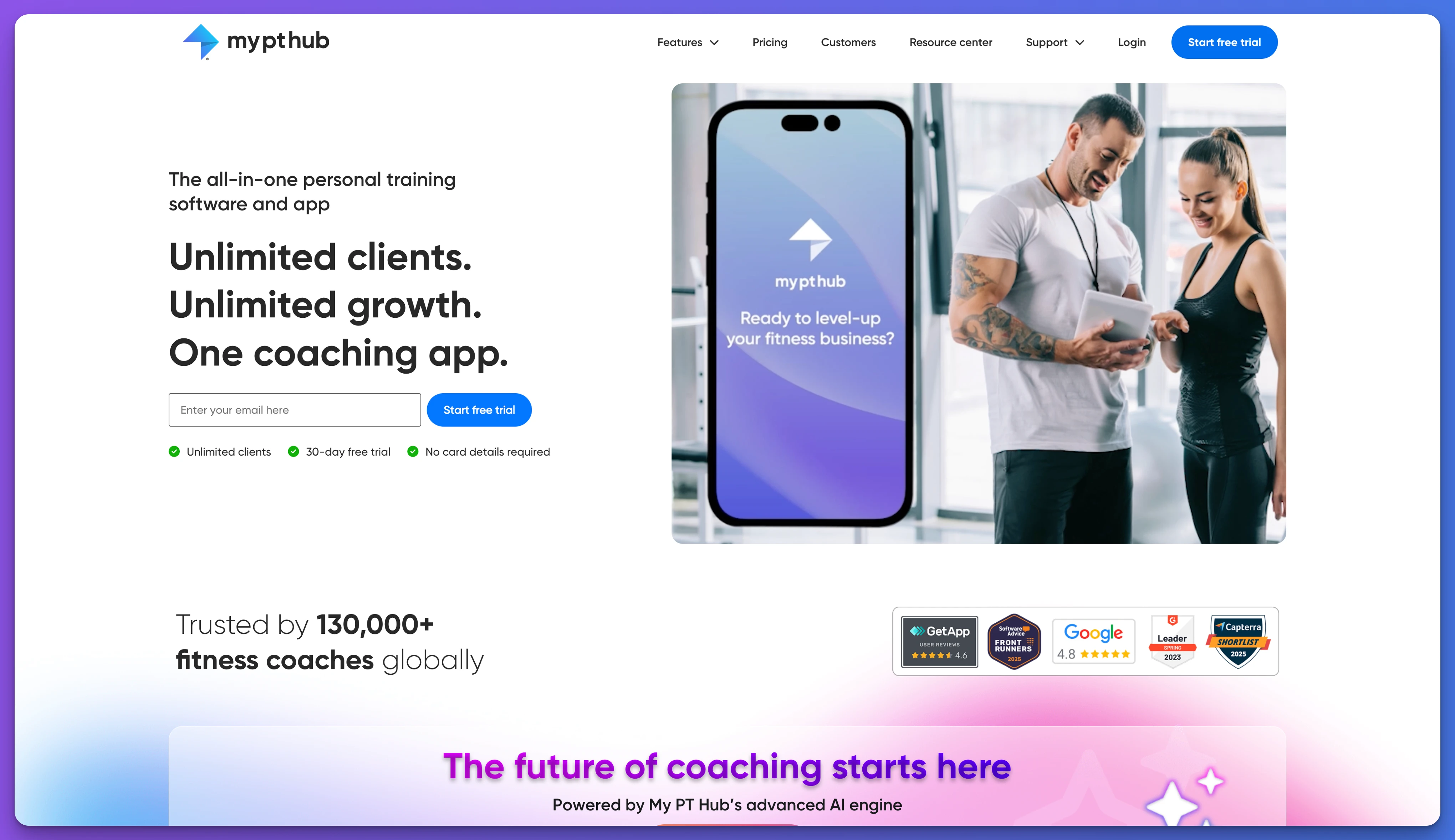 My PT Hub coaching platform landing page