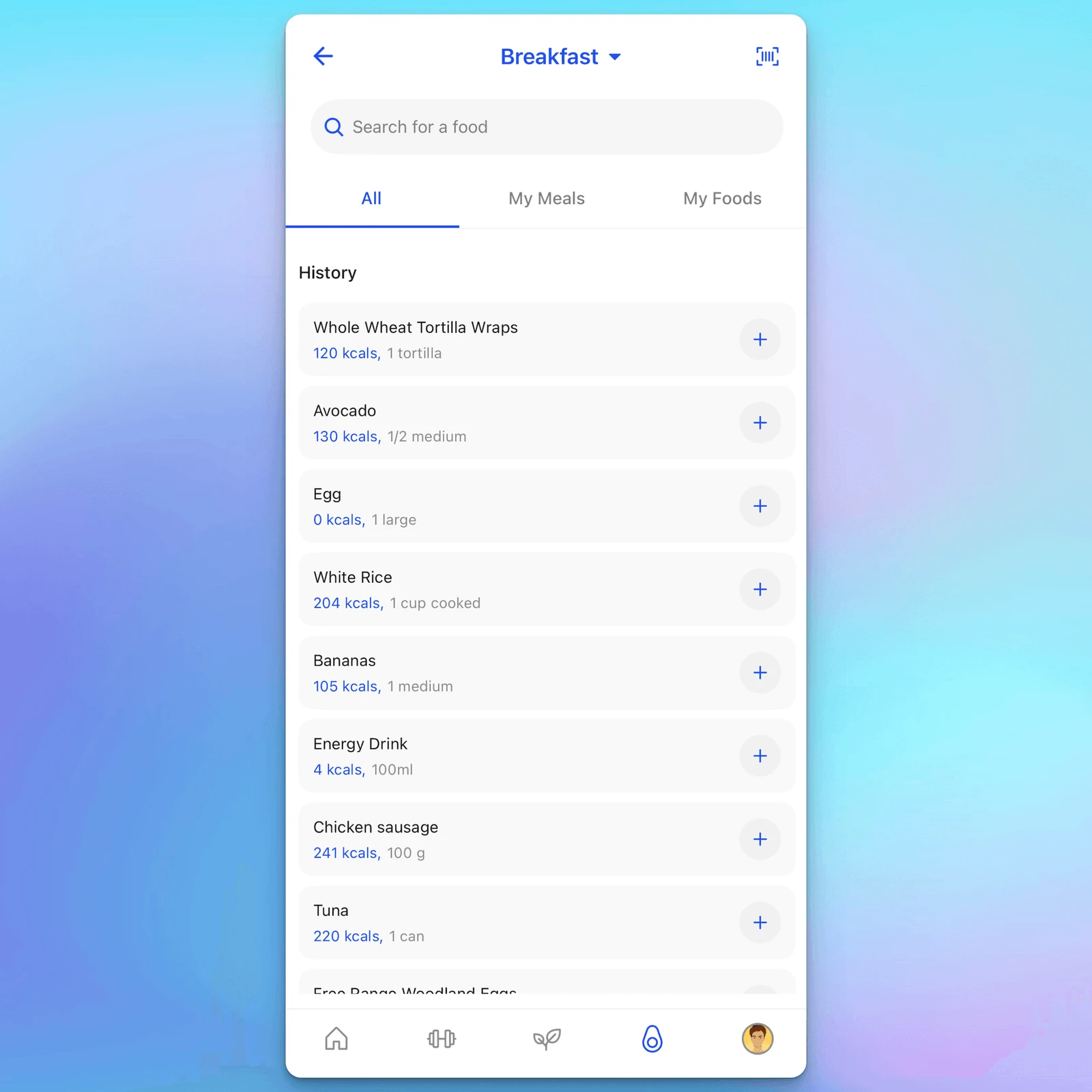 hubfit nutrition tracker food database and libraruy