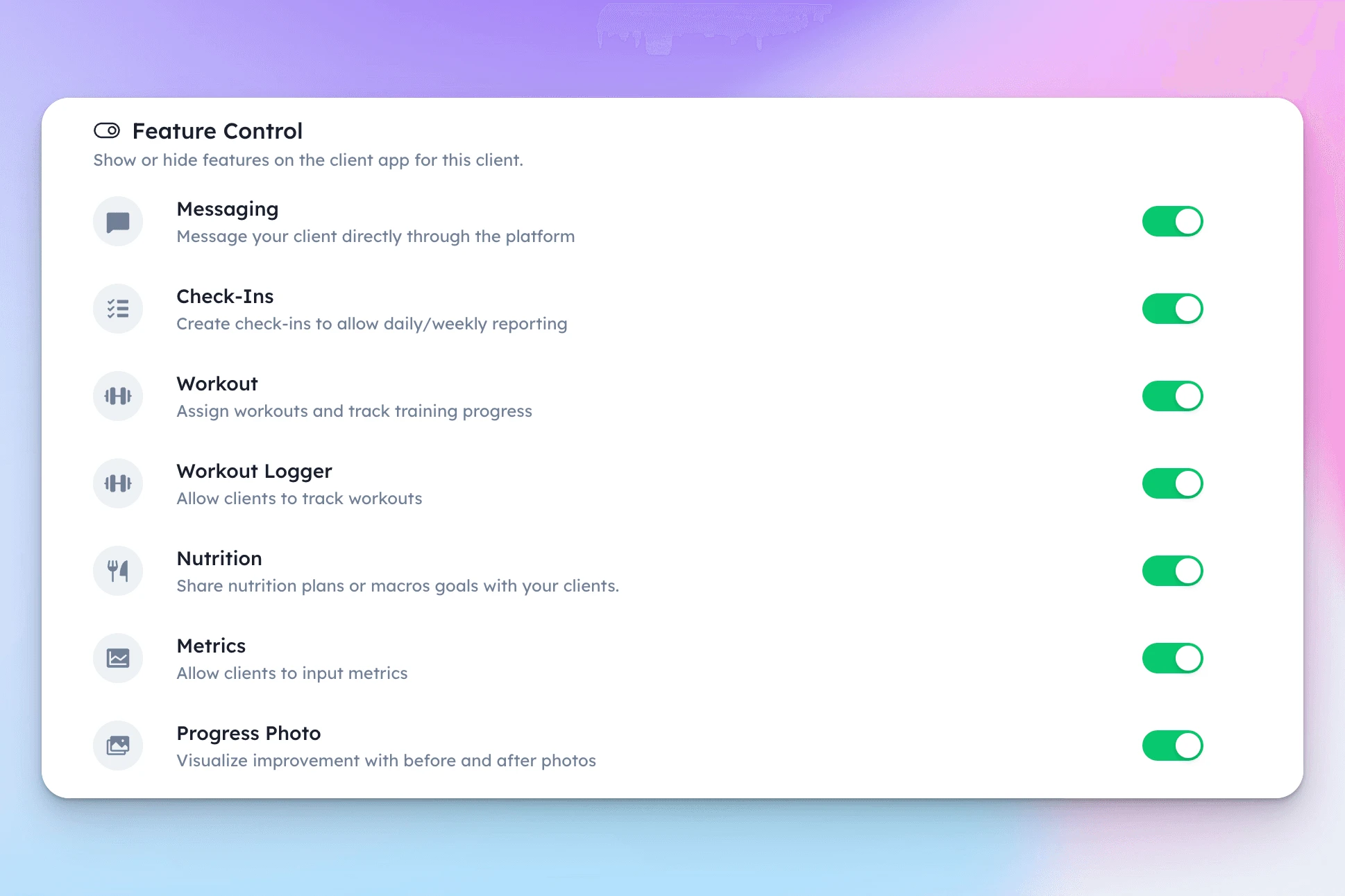 hubfit featuer control