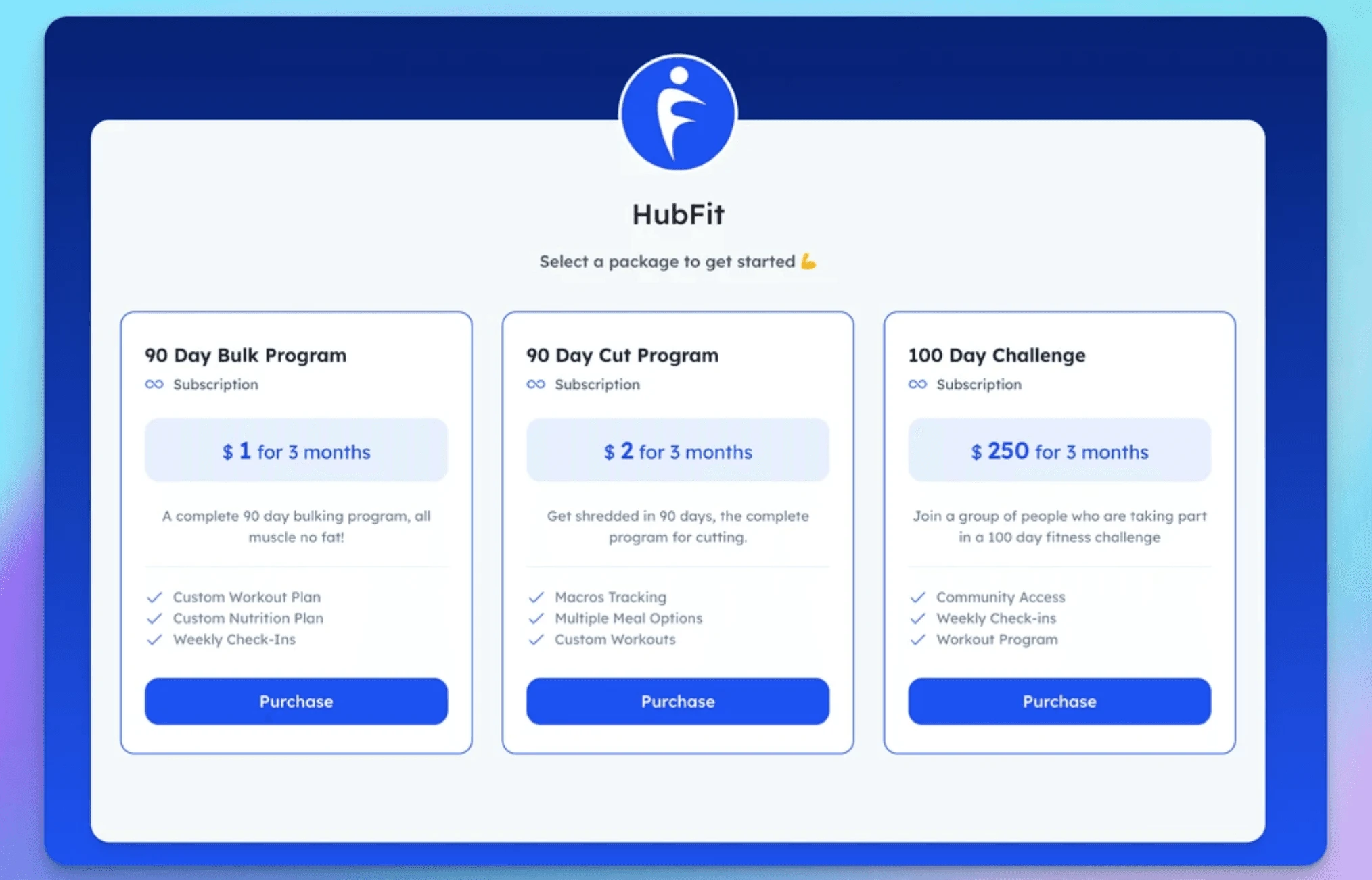 hubfit packages