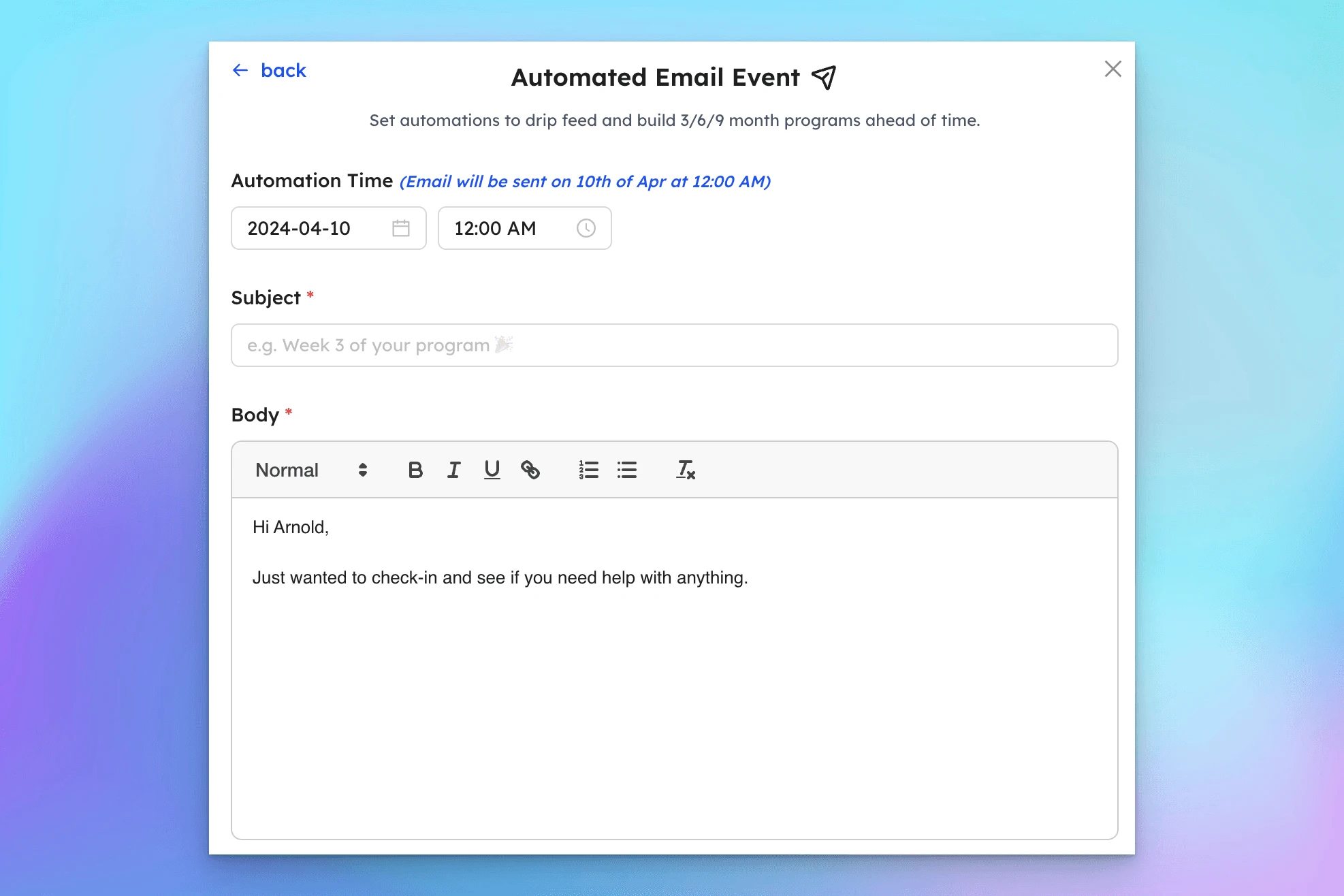 hubfit calendar automation - emails