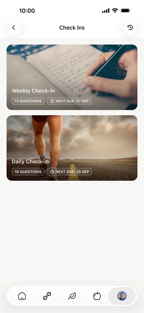 Check-ins in the client app