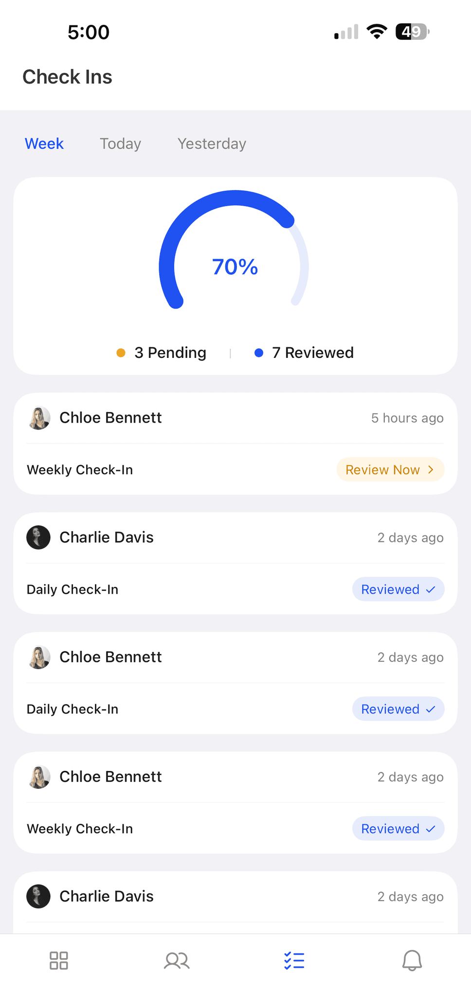 HubFit coach app check-in system