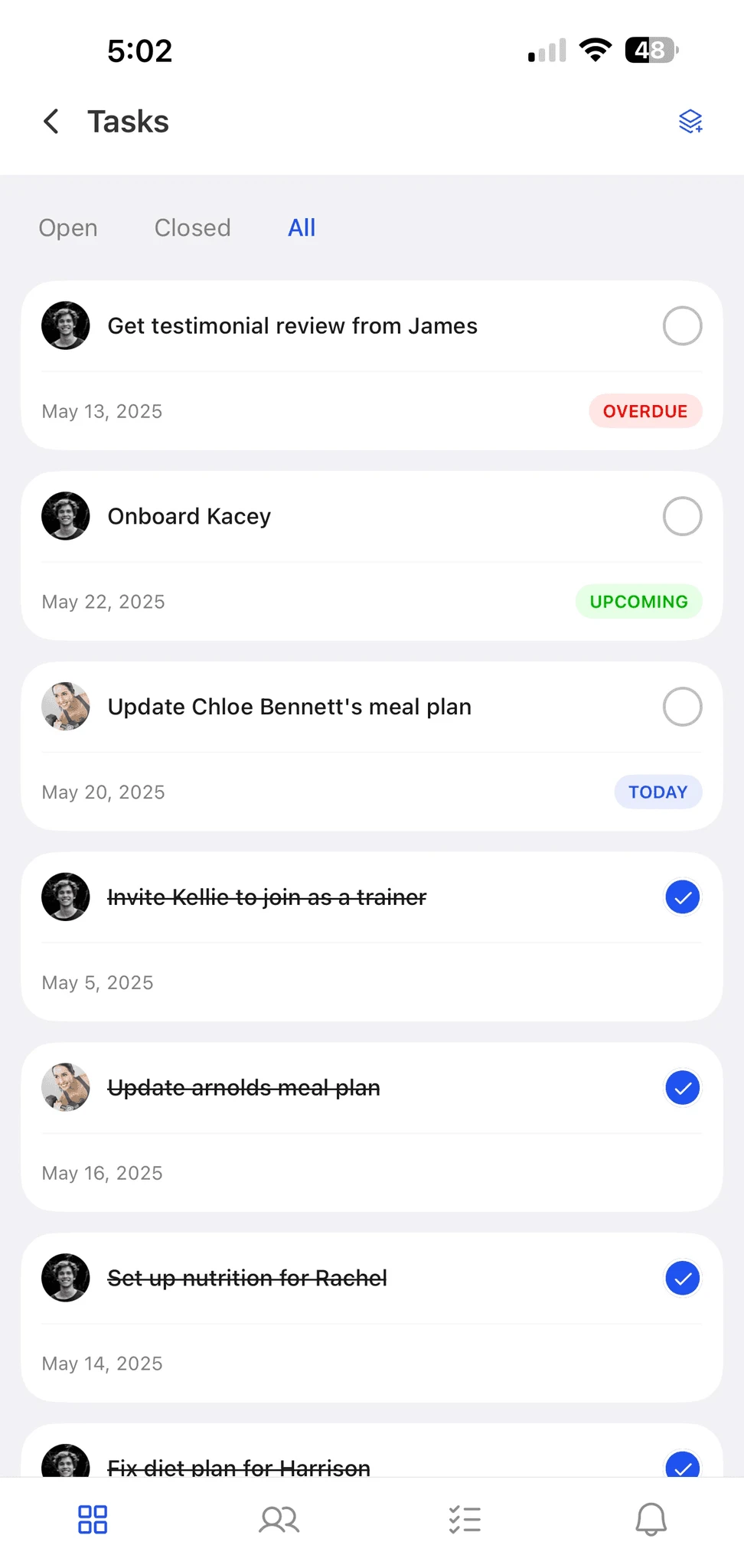 HubFit coach app task management